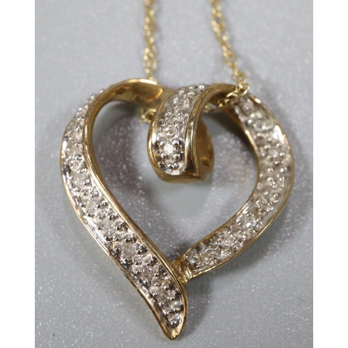 298 - 9ct gold fine necklace with 9ct gold heart pendant.  2.5g approx.   (B.P. 21% + VAT)