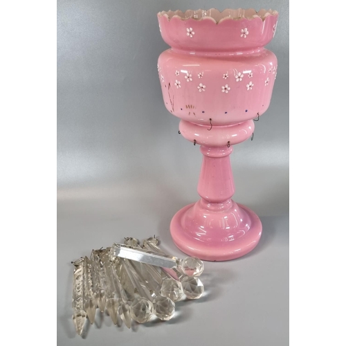 34 - Victorian pink opaline glass vase lustre.  (B.P. 21% + VAT)