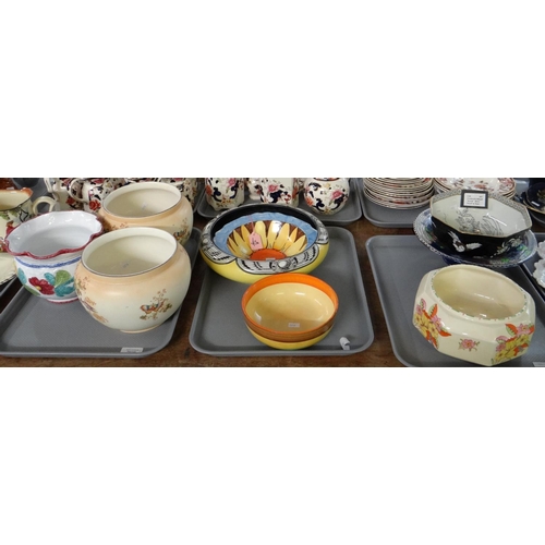 362 - Three trays of china to include: various centre bowls including; Myott Son & Co, large Burleigh ware... 