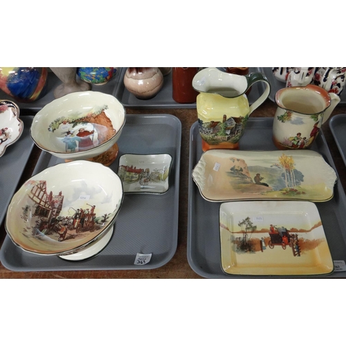 363 - Two trays of Royal Doulton items with landscape scenes; Coaching days rectangular dish, two jugs, Di... 