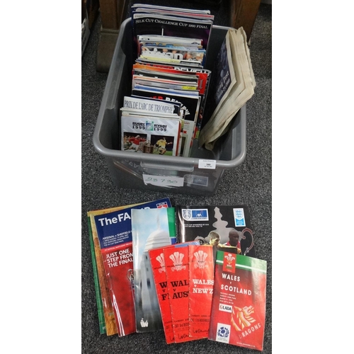 380 - Box of assorted Rugby Union, Rugby League, Football and Horse Racing programmes to include: Rugby Un... 