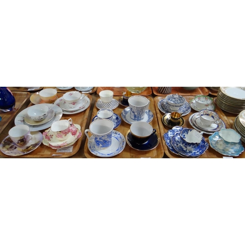 387 - Three trays of coffee and teaware; trios to include: Noritake, Wilton Lily, Aynsley, Japanese porcel... 