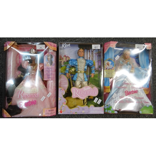 411 - Two modern Barbie as Rapunzel Dolls in original boxes to include Ken as Prince Stefan and another by... 