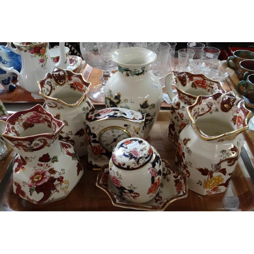 440 - Tray of Mason's Ironstone items to include: 'Mandalay Red' jug, 'Brown Velvet' dresser jugs and trin... 