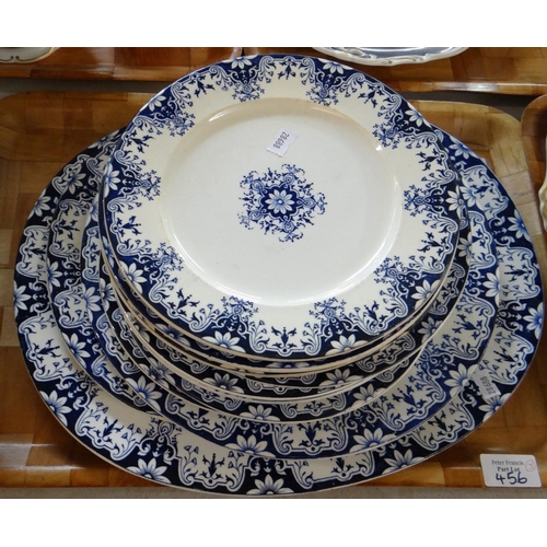 456 - Three trays of blue and white 19th Century French Jules Vieillard china 'Rouen' pattern dinnerware t... 