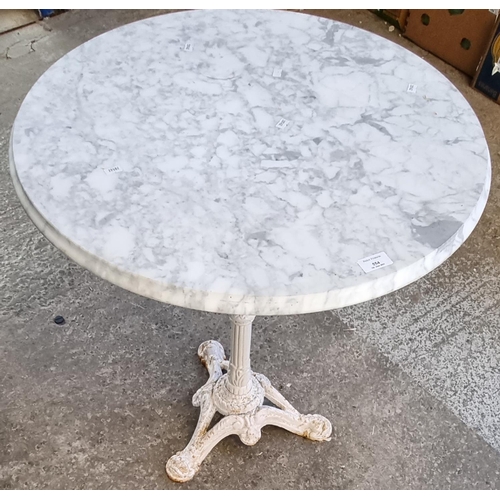 554 - Victorian cast iron painted marble top cafe/garden table.   (B.P. 21% + VAT)