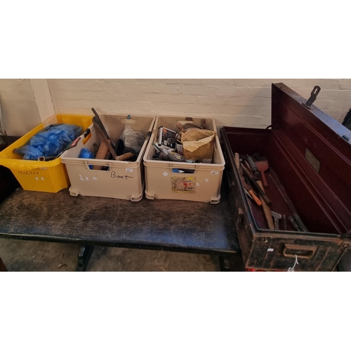 565 - Three boxes of assorted tools together with a tin box of various tools.  (4)   (B.P. 21% + VAT)