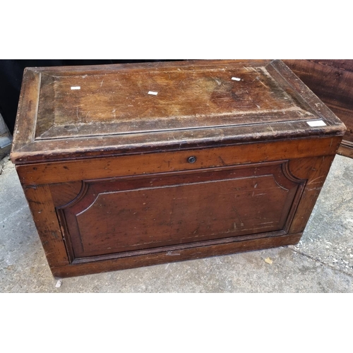 575 - Early 20th century mahogany blanket box with metal carrying handles, one missing.   (B.P. 21% + VAT)