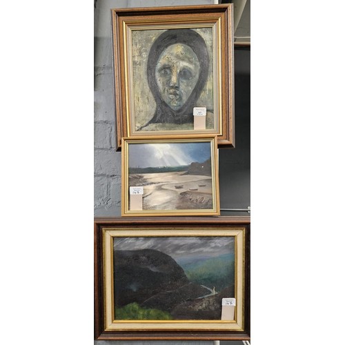 147 - C P Evans (Welsh 20th century), 'Sorrow', a portrait study, oils on board, signed verso.  32x25cm ap... 