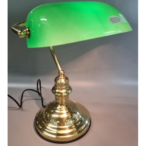 100 - Modern brass bankers desk lamp with green shade.  (B.P. 21% + VAT)