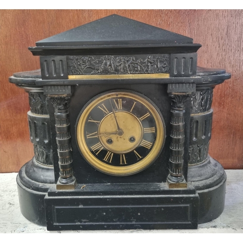 114 - Late Victorian slate architectural two train mantle clock.  (B.P. 21% + VAT)