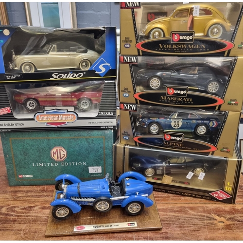 118 - Collection of Burago, Corgi and other 1:16 and 1:18 scale diecast model vehicles all in original box... 