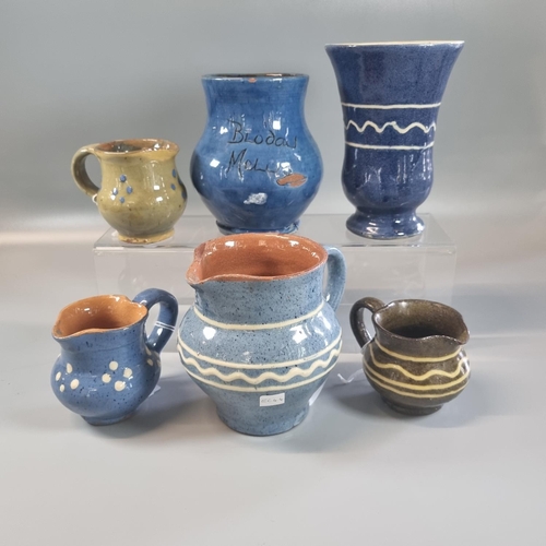 123 - Collection of vintage Ewenny pottery items, to include: vases and jugs, one particularly marked 'Blo... 