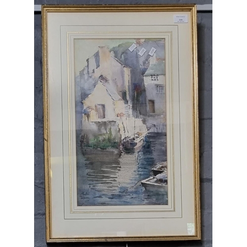 144 - A Galton (British early 20th century), 'Polperro', signed and dated 1900.  Watercolours.  44x25cm ap... 