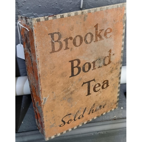 146 - Aluminium right angle double sided advertising sign 'Brooke Bond Tea Sold Here'.  33x25cm approx.  (... 