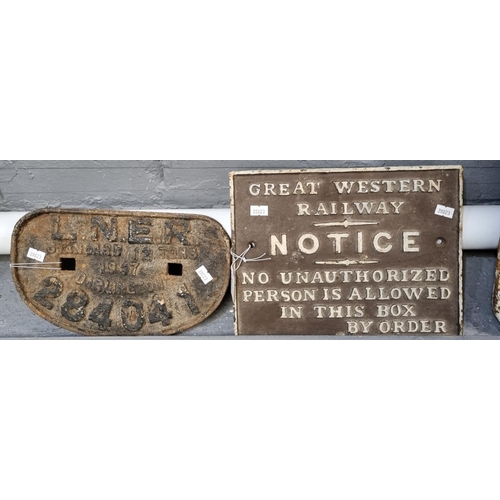 150 - Cast iron Great Western Railway sign: 'Notice: No Unauthorised Person Is Allowed in this Box By Orde... 