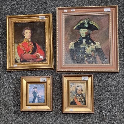 158 - Group of four overpainted prints believed to be of Horatio Nelson and Wellington.  Framed.  (4)  (B.... 