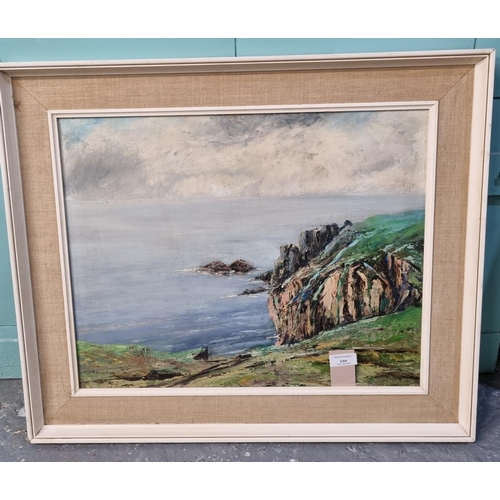 159 - Frank Warren (British 20th century), Pembrokeshire Cliff Scene, signed and dated 1964.  Oils on boar... 