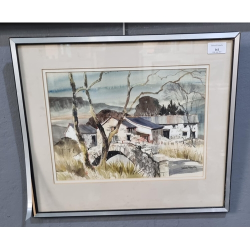 161 - Moira Huntley (British 20th century), 'Farm Near World's End', signed.  Watercolours.  23x35cm appro... 