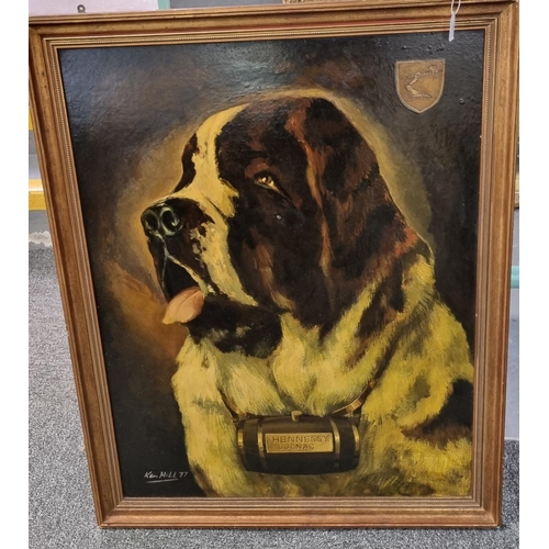 184 - Ken Hill, large portrait of a St Bernard dog, probably advertising Hennessey Cognac, signed, dated '... 