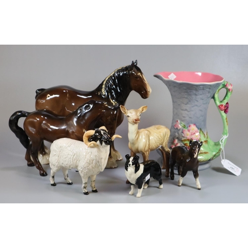 185 - Collection of Beswick animals to include: Horse, Stallion, Collie Dog, Fawn etc. together with a Jam... 