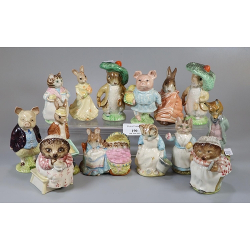 190 - Collection of Royal Albert, royal Doulton and Beswick Beatrix Potter figurines.  (14)  (B.P. 21% + V... 