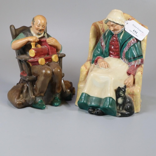 191 - Two Royal Doulton bone china figurines to include: 'Forty Winks HN1974' and 'The Toymaker HN2250'.  ... 