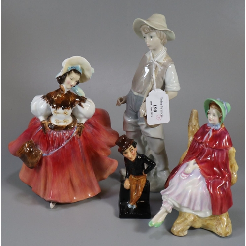 199 - Three Royal Doulton bone china figurines to include: 'Jingle', 'Sally HN2741', 'The Skater HN2117' a... 