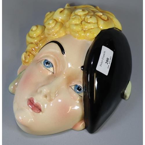 200 - Beswick Pottery Art Deco wall mask of a girl wearing black beret.  (B.P. 21% + VAT)