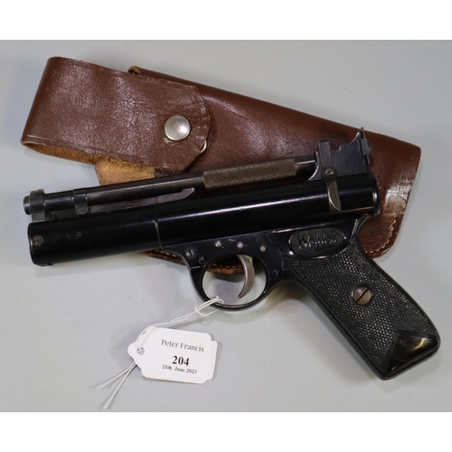 204 - Webley and Scott Ltd.  Webley Premier air pistol with blued action and chequered grips marked 'Weble... 