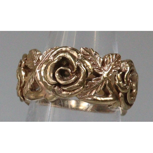 281 - 9ct gold rose design ring.  Size L1/2.  9g approx.  (B.P. 21% + VAT)