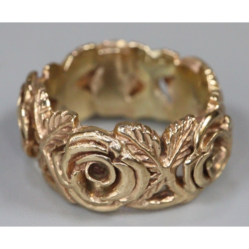 281 - 9ct gold rose design ring.  Size L1/2.  9g approx.  (B.P. 21% + VAT)