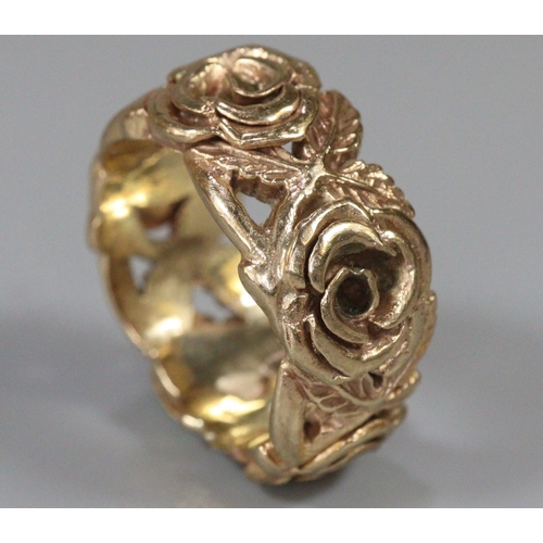 281 - 9ct gold rose design ring.  Size L1/2.  9g approx.  (B.P. 21% + VAT)