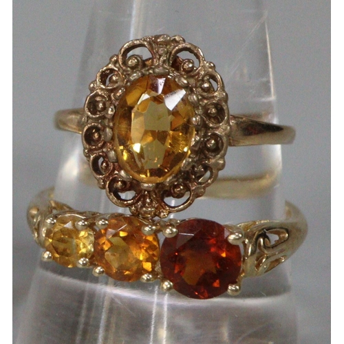 290 - Two 9ct gold coloured dress rings.  Size N and S.   5.2g approx.  (2)  (B.P. 21% + VAT)