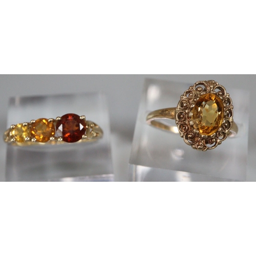 290 - Two 9ct gold coloured dress rings.  Size N and S.   5.2g approx.  (2)  (B.P. 21% + VAT)