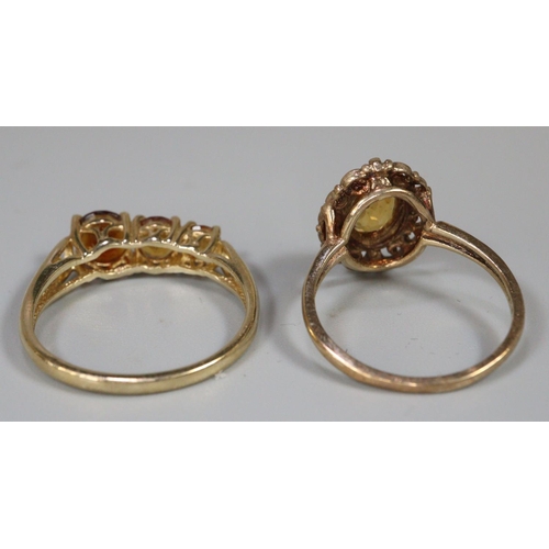 290 - Two 9ct gold coloured dress rings.  Size N and S.   5.2g approx.  (2)  (B.P. 21% + VAT)