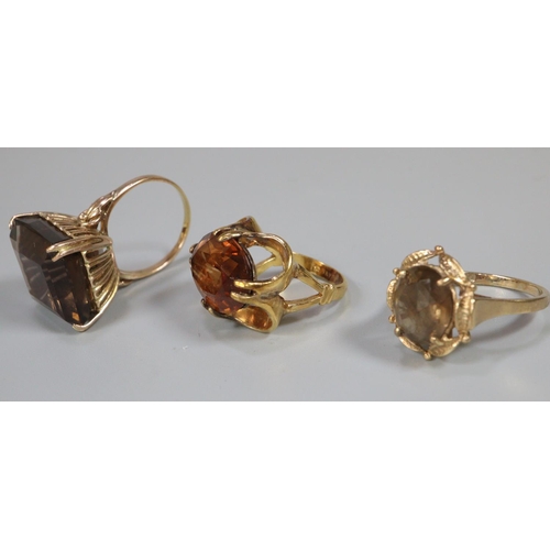 294 - 9ct gold dress ring together with another yellow metal dress ring and  another dress ring the shank ... 