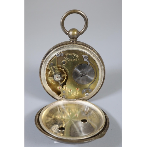 311 - Silver plated open faced pocket watch, Railway Timekeeper, Brown & Co. Special lever, together with ... 