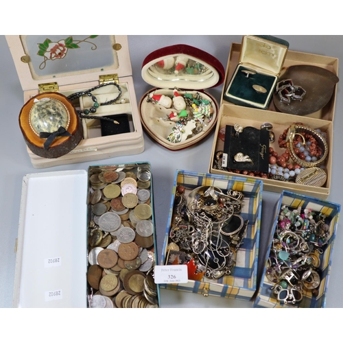 326 - Box of assorted silver and costume jewellery to include dress rings, bangles, bracelets, Christmas c... 