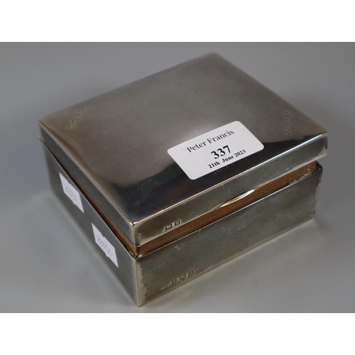 337 - Early 20th century silver cigar box of plain form presented to 'Fred 03/08/22', Birmingham hallmarks... 