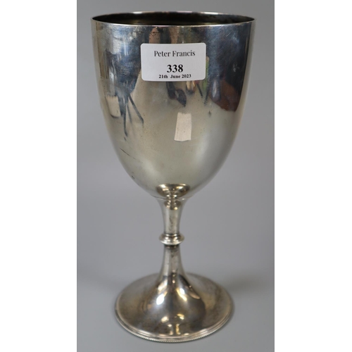 338 - Late Victorian Walker & Hall silver presentation trophy cup/goblet 'Langham Wheelers 15 Miles Handic... 