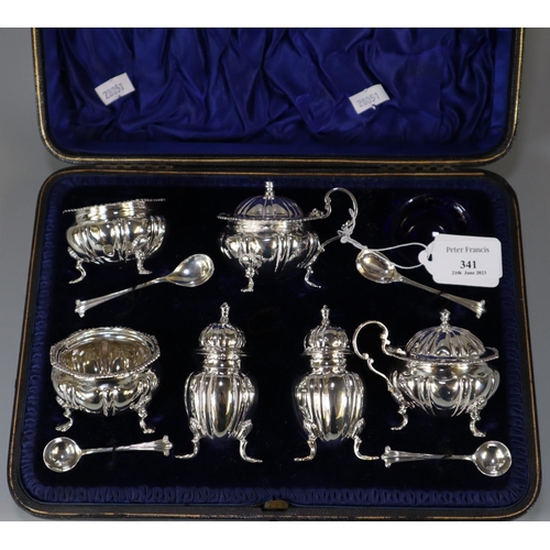 341 - Cased silver condiment set with London hallmarks (one piece missing).  9.9 troy oz approx.   (B.P. 2... 