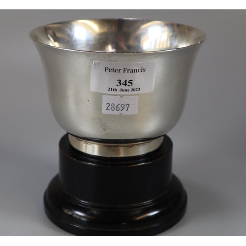 345 - Silver flared bowl on associate ebonised plinth, Chester hallmarks.  6.95 troy oz approx.   (B.P. 21... 