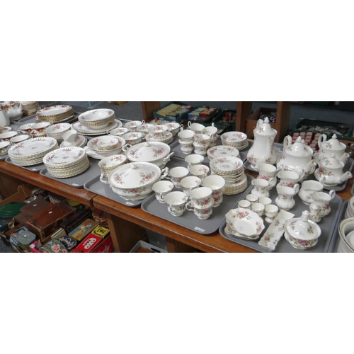 358 - Nine trays of Royal Albert English bone china 'Moss Rose' design items to include: coffee pot, teapo... 