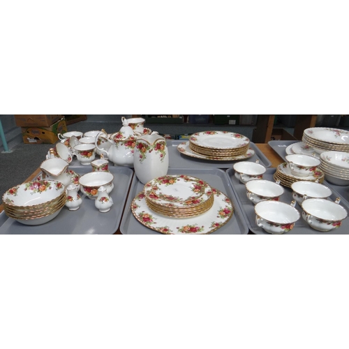 359 - Five trays of Royal Albert 'Old Country Roses' English bone china to include: two handled soup bowls... 