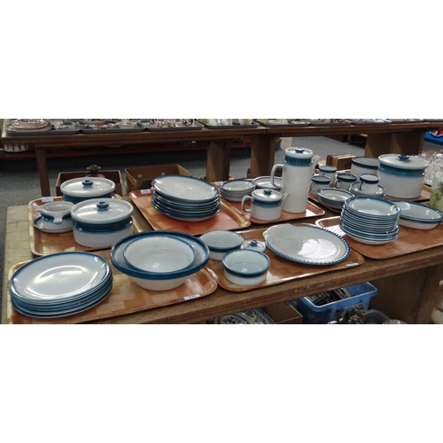 373 - Eight trays of Wedgwood English Oven to Tableware 'Blue Pacific' design items to include: oval dishe... 