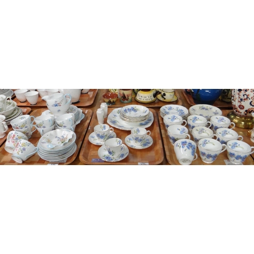 376 - Three trays of china to include: Adderley English bone china blue floral tea and coffeeware to inclu... 