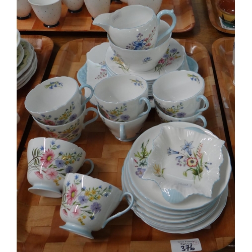 376 - Three trays of china to include: Adderley English bone china blue floral tea and coffeeware to inclu... 