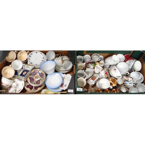 378 - Two boxes of china to include: Japanese 'Genuine Samurai' china coffeeware, 19th Century Imari coffe... 