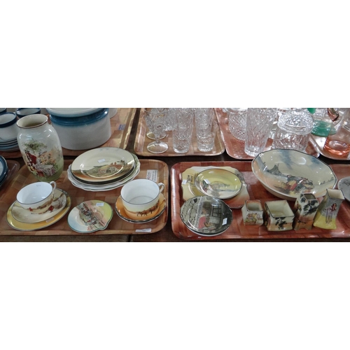 386 - Two trays of Royal Doulton items to include: a Roger de Coverley vase, coaching scenes items, fox hu... 